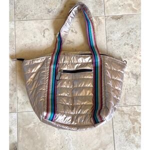 Bari Lynn NWOT rose gold metallic quilted puffer tote bag 21x13x7